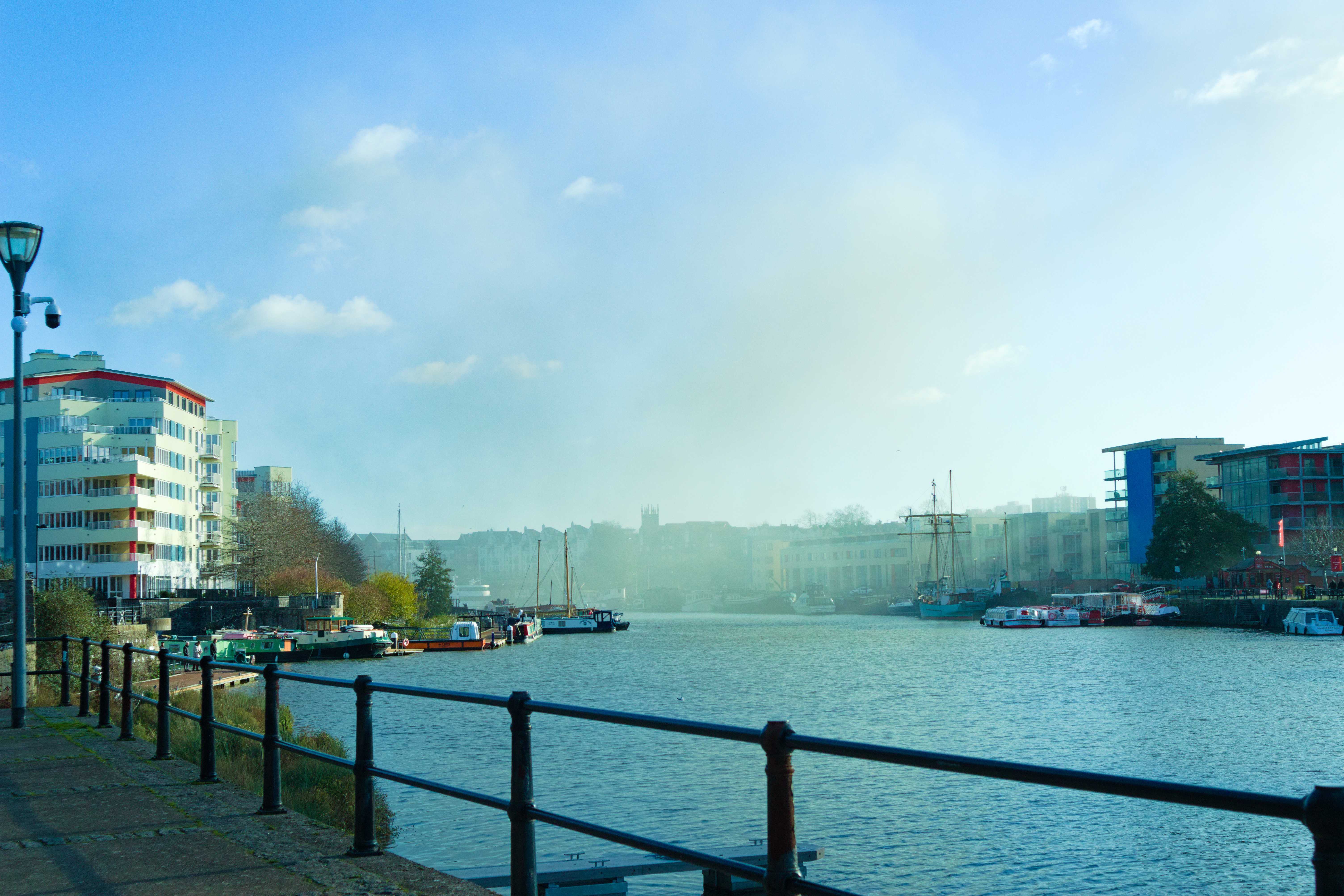Eerie fog over bristol harbour